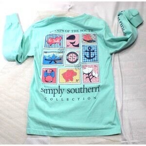 Simply Southern Small Long Sleeve Mint Green Shirt Stamps Of The South Cotton Ca
